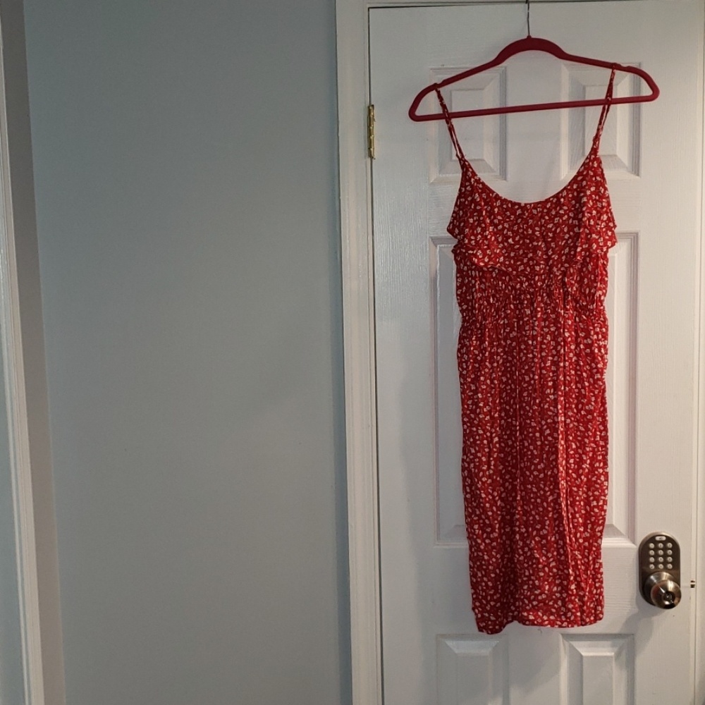 Red, white and grey floral maternity summer dress